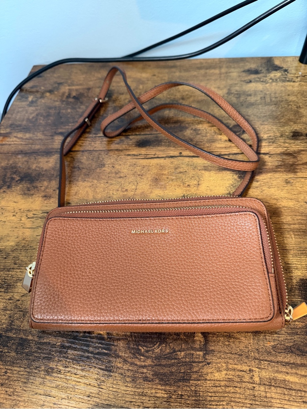 Michael Kors Tan Pebbled Leather Crossbody Wallet